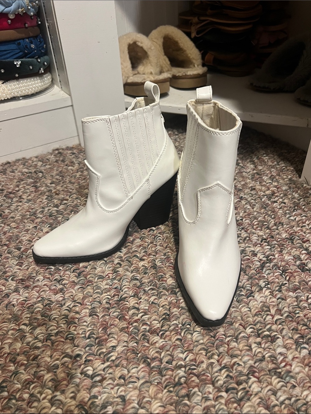 Boutique White Western-Inspired Ankle Boots